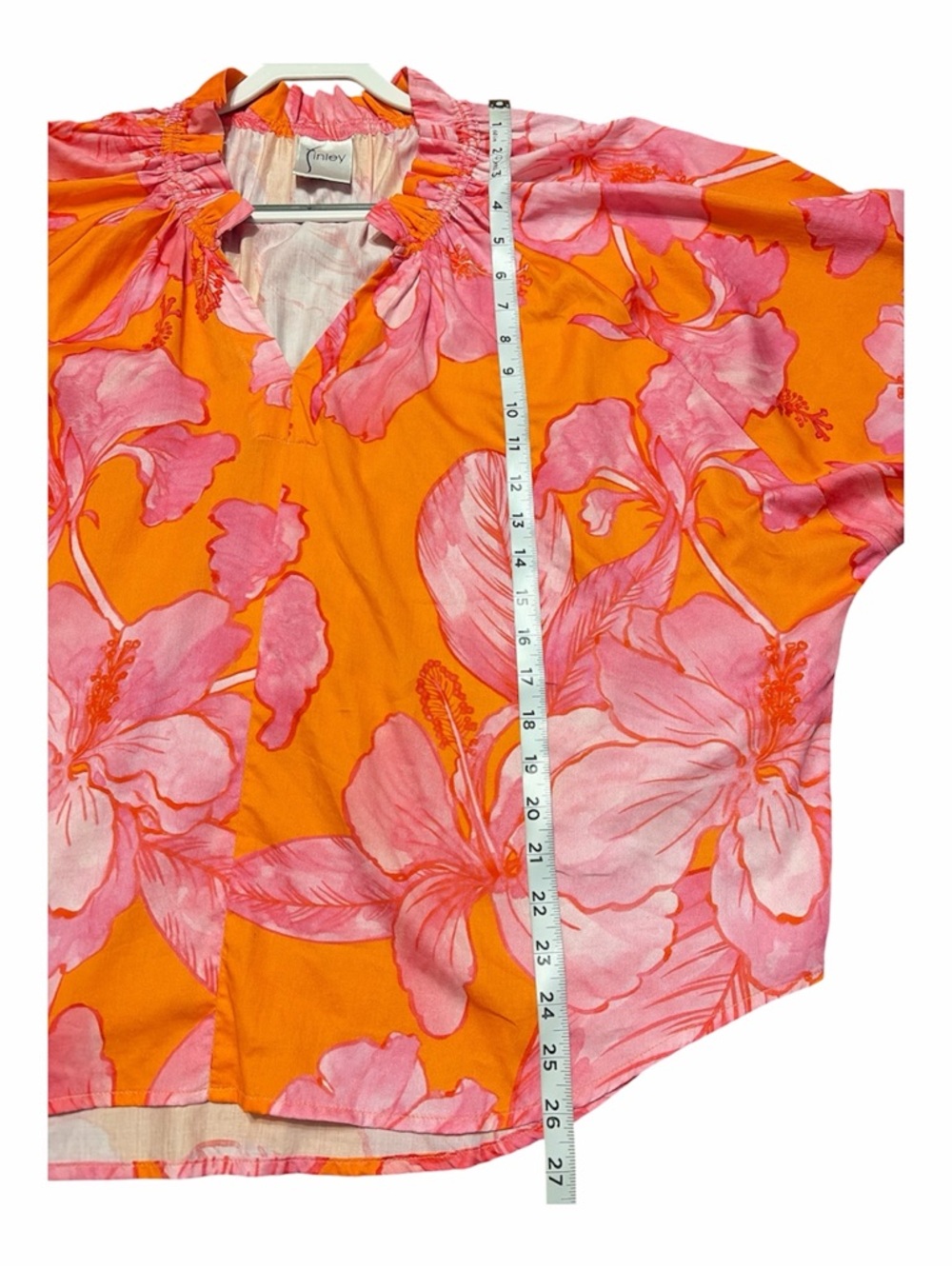 Finley Candace Royal Hawaiian Floral Cotton Blouse Top Orange/Pink - Picture 11 of 11
